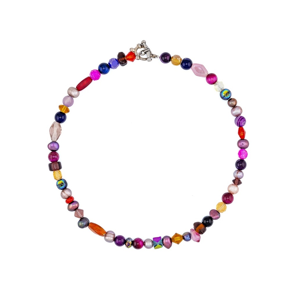 homemade purple glass beaded necklace